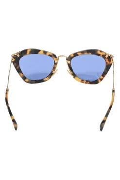 Brown acetate tortoiseshell and blue tinted polycarbonate geometric cat-eye oversized sunglasses