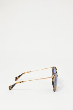 Brown acetate tortoiseshell and blue tinted polycarbonate geometric cat-eye oversized sunglasses