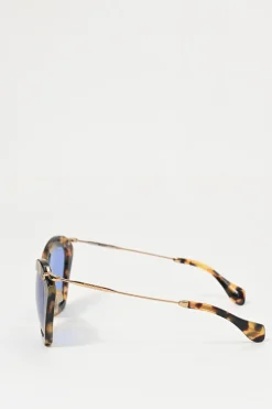 Brown acetate tortoiseshell and blue tinted polycarbonate geometric cat-eye oversized sunglasses