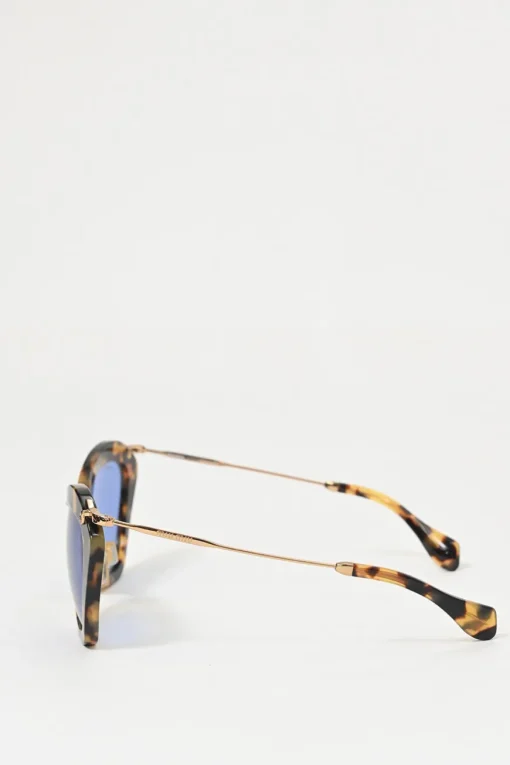 Brown acetate tortoiseshell and blue tinted polycarbonate geometric cat-eye oversized sunglasses