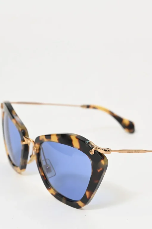 Brown acetate tortoiseshell and blue tinted polycarbonate geometric cat-eye oversized sunglasses