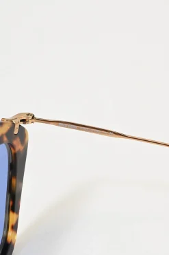 Brown acetate tortoiseshell and blue tinted polycarbonate geometric cat-eye oversized sunglasses