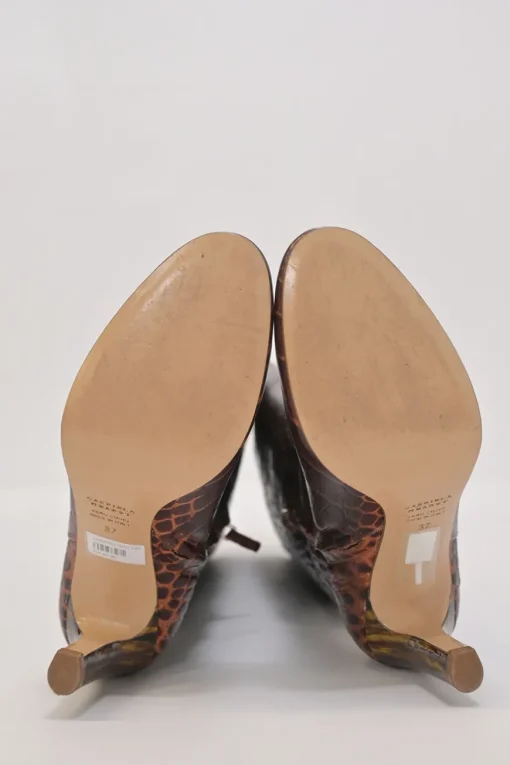 Brown alligator-embossed leather Linda round-toe pull-on tall block heel boots