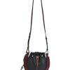 Brown and black colour-block leather horseshoe drawstring bucket bag