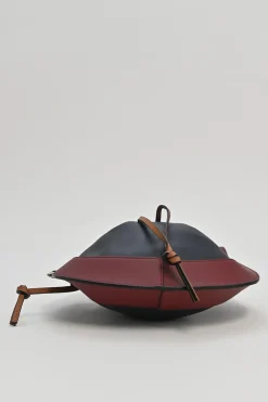 Brown and black colour-block leather horseshoe drawstring bucket bag