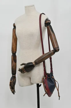 Brown and black colour-block leather horseshoe drawstring bucket bag