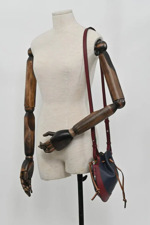 Brown and black colour-block leather horseshoe drawstring bucket bag