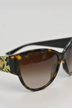 Brown and black paneled tortoiseshell acetate and baroque Medusa print oversized cat eye sunglasses MOD 4230