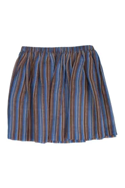 Brown and blue silk stripe mini skirt