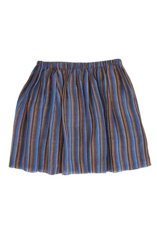 Brown and blue silk stripe mini skirt