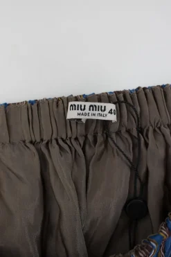 Brown and blue silk stripe mini skirt
