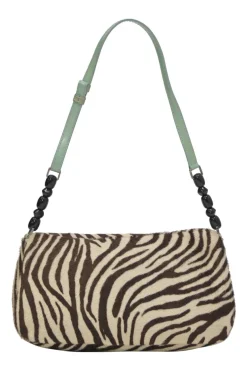 Brown and blue zebra print calf hair and leather Malice shoulder bag with beaded strap