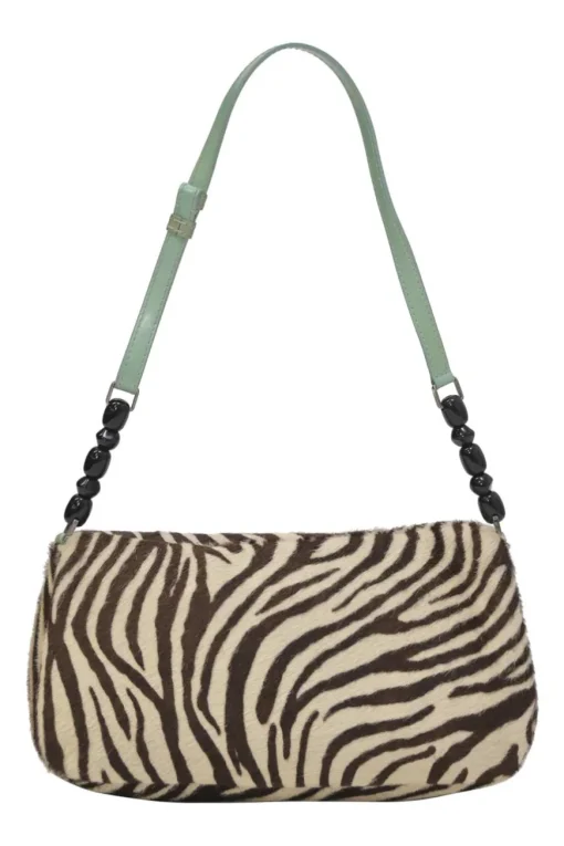 Brown and blue zebra print calf hair and leather Malice shoulder bag with beaded strap