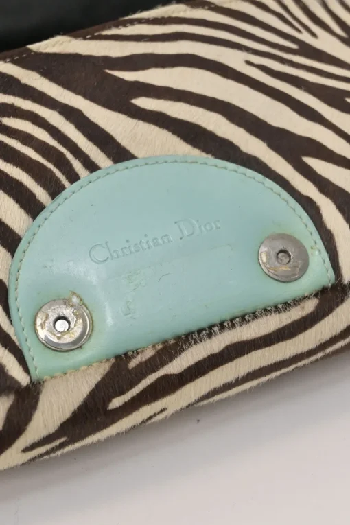 Brown and blue zebra print calf hair and leather Malice shoulder bag with beaded strap