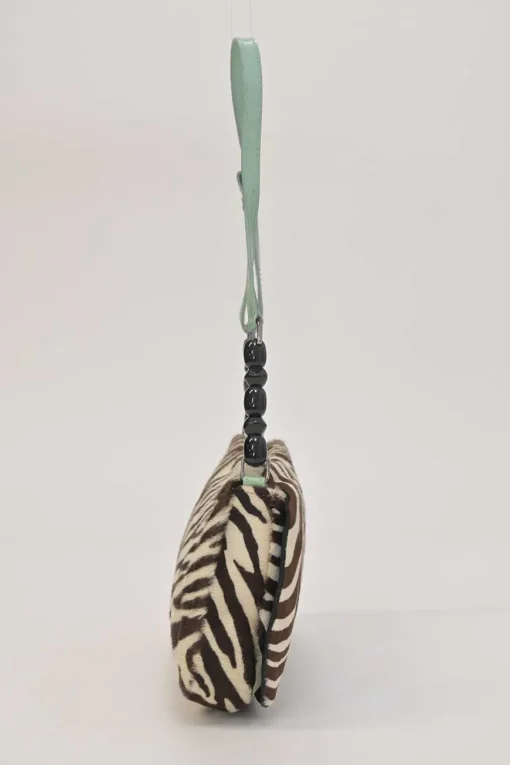 Brown and blue zebra print calf hair and leather Malice shoulder bag with beaded strap