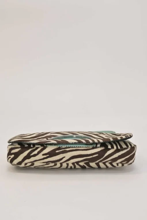 Brown and blue zebra print calf hair and leather Malice shoulder bag with beaded strap
