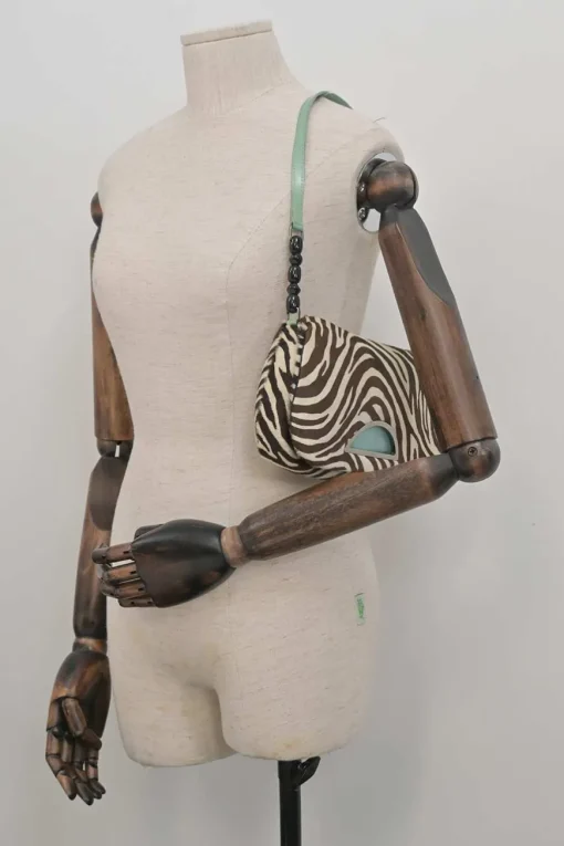 Brown and blue zebra print calf hair and leather Malice shoulder bag with beaded strap