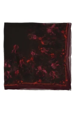 Brown and burgundy silk abstract floral border print oversized scarf