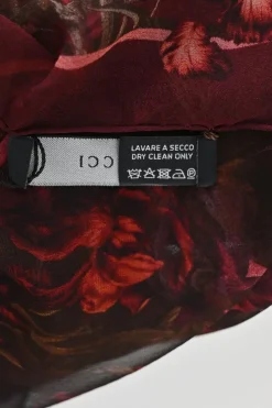 Brown and burgundy silk abstract floral border print oversized scarf