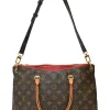 Brown and cerise coated monogram canvas Pallas satchel with detachable shoulder strap