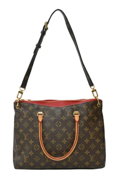 Brown and cerise coated monogram canvas Pallas satchel with detachable shoulder strap