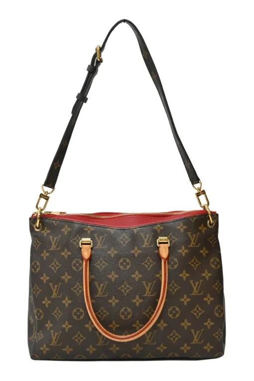 Brown and cerise coated monogram canvas Pallas satchel with detachable shoulder strap