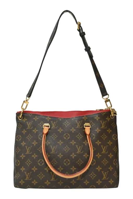 Brown and cerise coated monogram canvas Pallas satchel with detachable shoulder strap