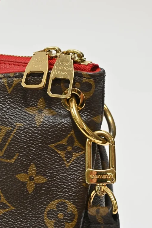 Brown and cerise coated monogram canvas Pallas satchel with detachable shoulder strap