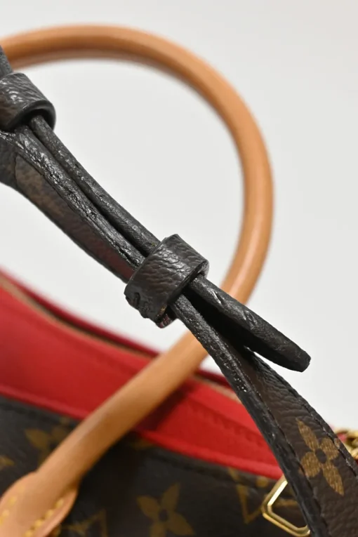 Brown and cerise coated monogram canvas Pallas satchel with detachable shoulder strap