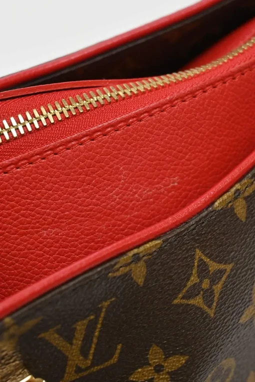 Brown and cerise coated monogram canvas Pallas satchel with detachable shoulder strap