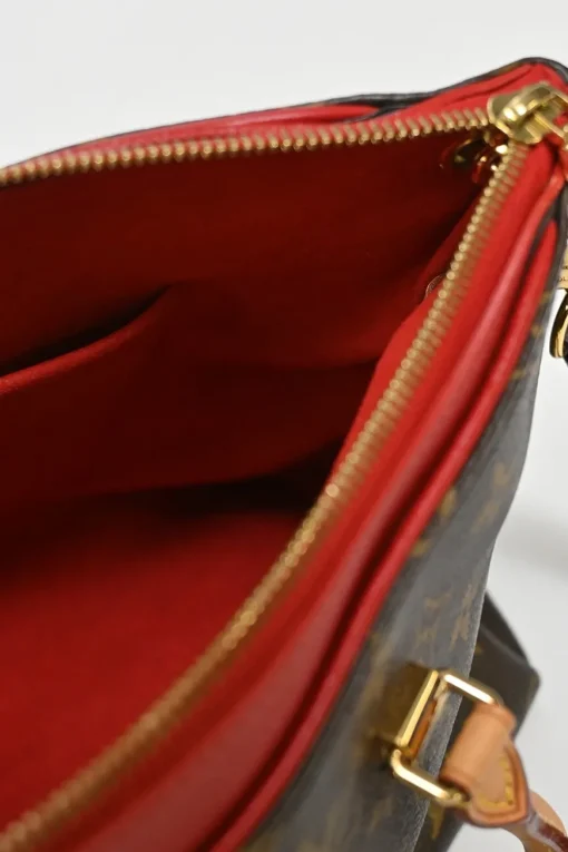Brown and cerise coated monogram canvas Pallas satchel with detachable shoulder strap