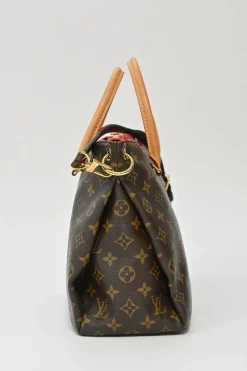 Brown and cerise coated monogram canvas Pallas satchel with detachable shoulder strap