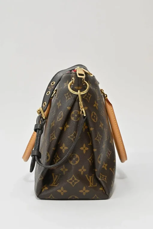 Brown and cerise coated monogram canvas Pallas satchel with detachable shoulder strap