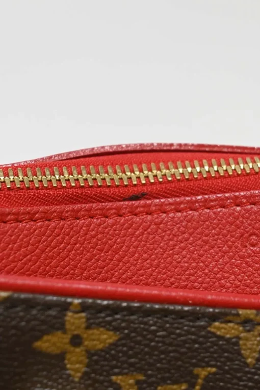 Brown and cerise coated monogram canvas Pallas satchel with detachable shoulder strap