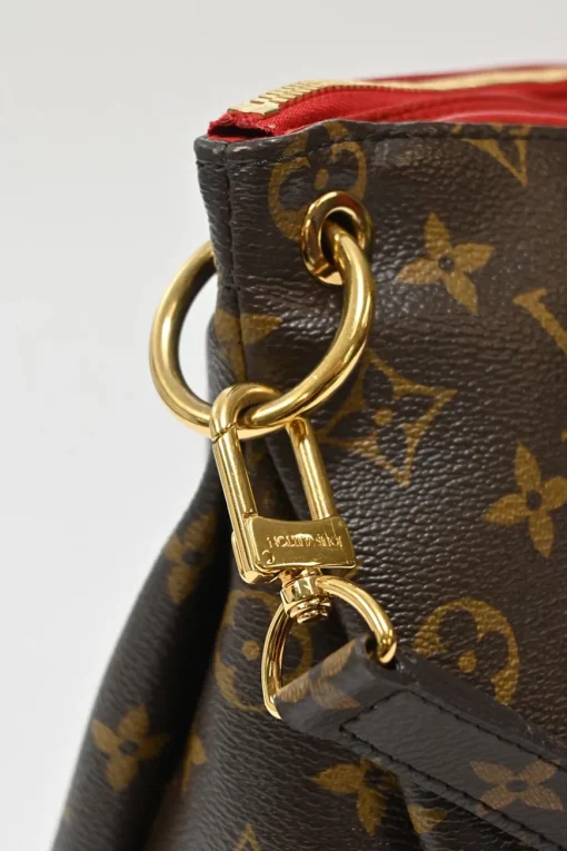 Brown and cerise coated monogram canvas Pallas satchel with detachable shoulder strap
