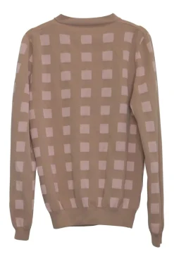 Brown and pink pima cotton-blend fully-fashioned intarsia cardigan featuring graphic check motif
