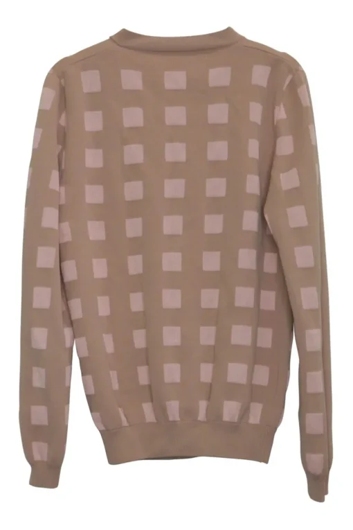 Brown and pink pima cotton-blend fully-fashioned intarsia cardigan featuring graphic check motif
