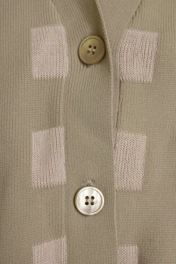 Brown and pink pima cotton-blend fully-fashioned intarsia cardigan featuring graphic check motif