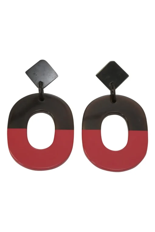 Brown and red buffalo horn Isthme post drop earrings
