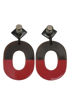 Brown and red buffalo horn Isthme post drop earrings