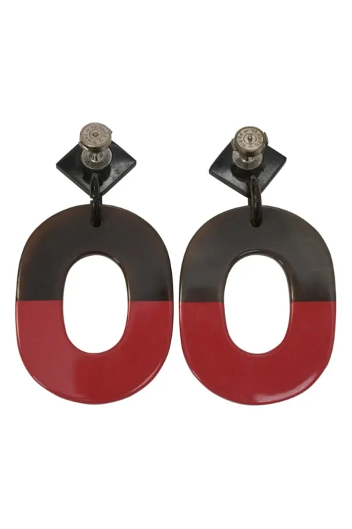 Brown and red buffalo horn Isthme post drop earrings