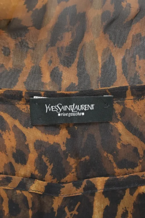 Brown bias-cut semi-sheer leopard print bateau neck kaftan tunic