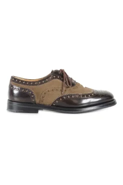 Brown brushed leather and chestnut brown suede brogue wing tips oxfords