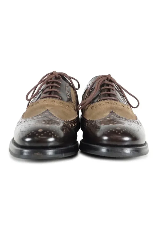 Brown brushed leather and chestnut brown suede brogue wing tips oxfords