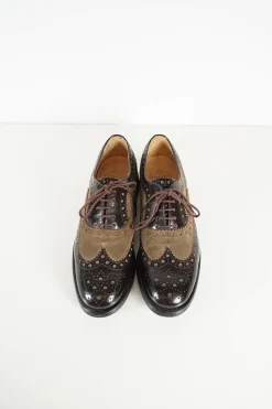 Brown brushed leather and chestnut brown suede brogue wing tips oxfords