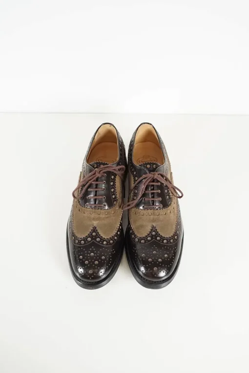 Brown brushed leather and chestnut brown suede brogue wing tips oxfords