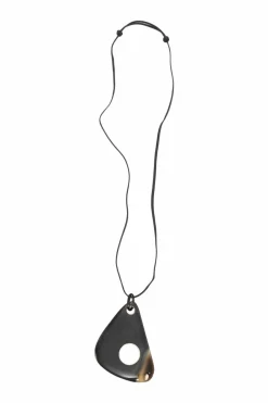 Brown buffalo horn and leather triangular pendant necklace