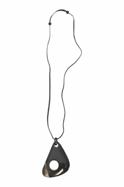 Brown buffalo horn and leather triangular pendant necklace