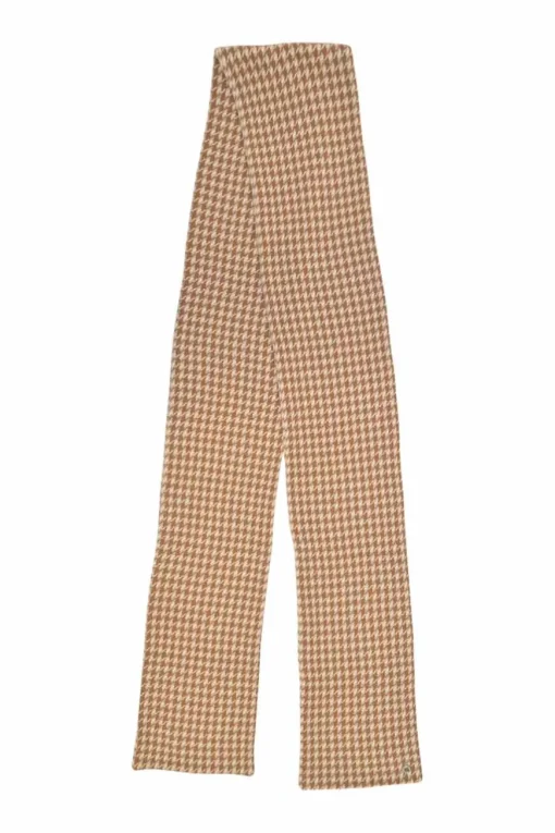 Brown cashmere intarsia check knit muffler