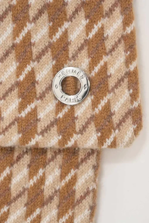 Brown cashmere intarsia check knit muffler